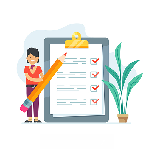 รับทำวิจัย รับเก็บแบบสอบถาม คนถือดินสอชี้ไปที่แบบสอบถาม