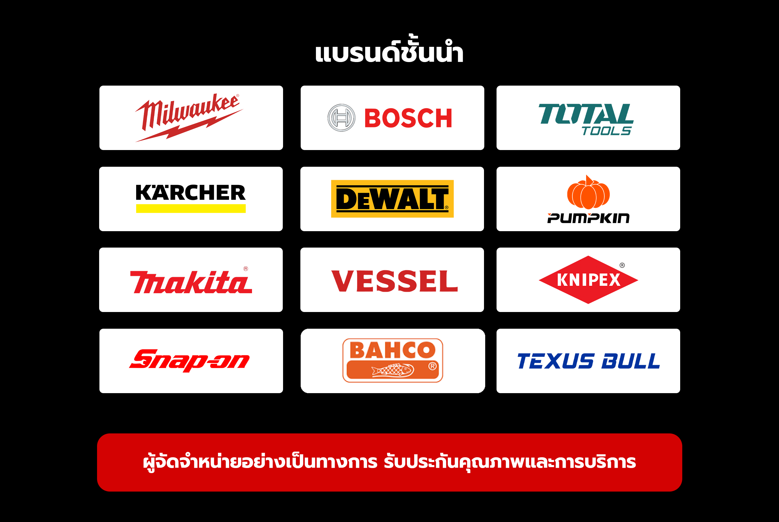 แบรนด์เครื่องมือช่างที่มิลนนท์เป็นตัวแทนจำหน่าย Milwaukee Bosch Makita DeWalt Snap-on Bahco