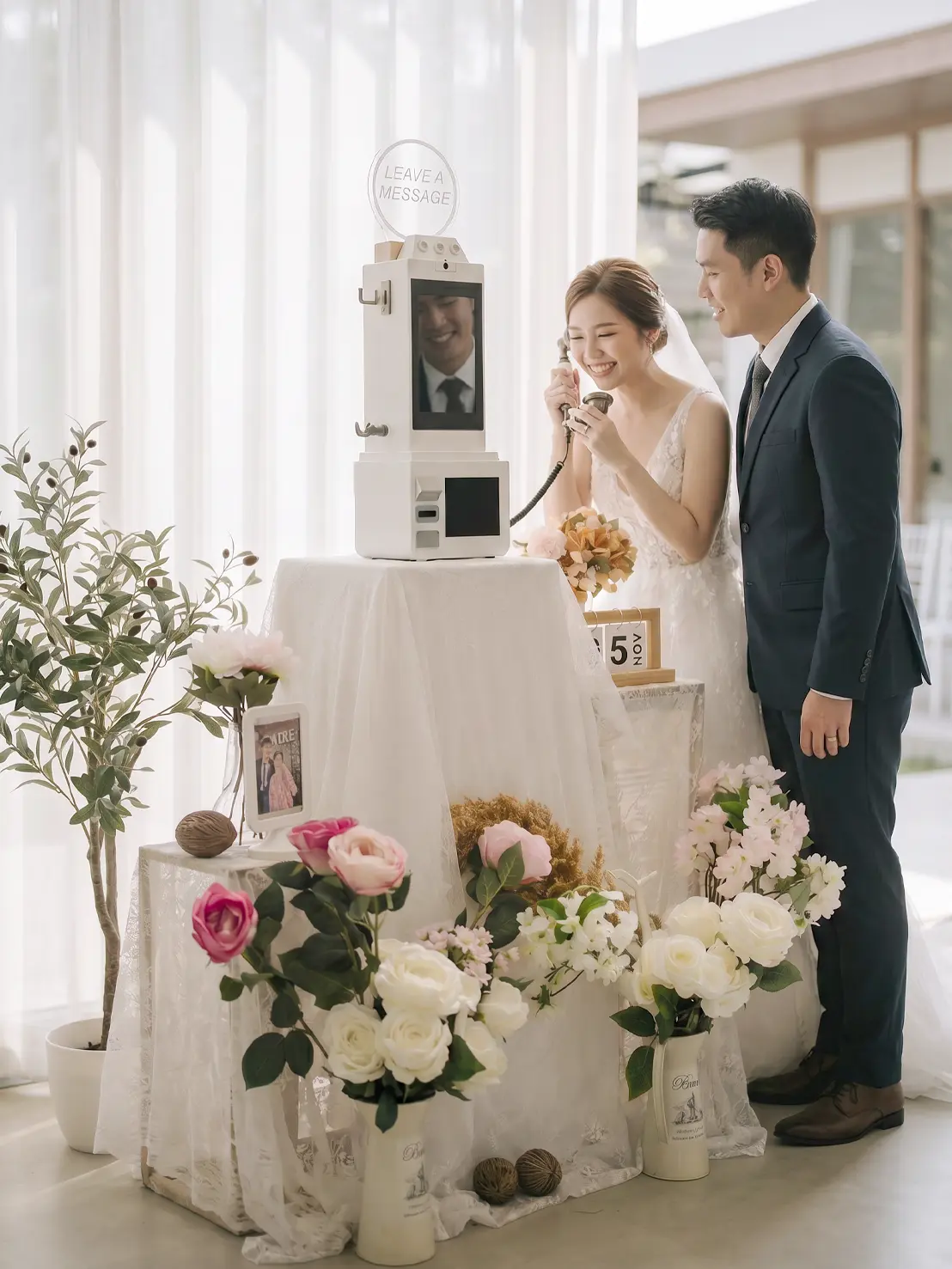 wedding video guestbook service in thailand by rabbit photobooth guests recording video messages for bride and groom