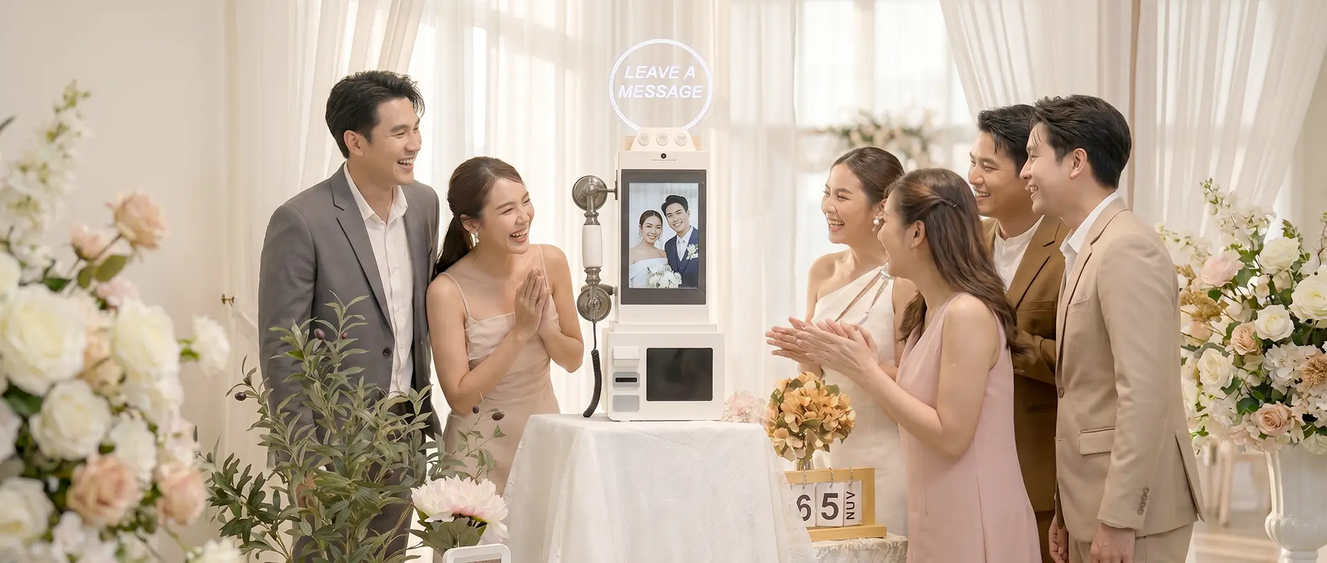 wedding video guestbook service in thailand by rabbit photobooth guests recording video messages for bride and groom