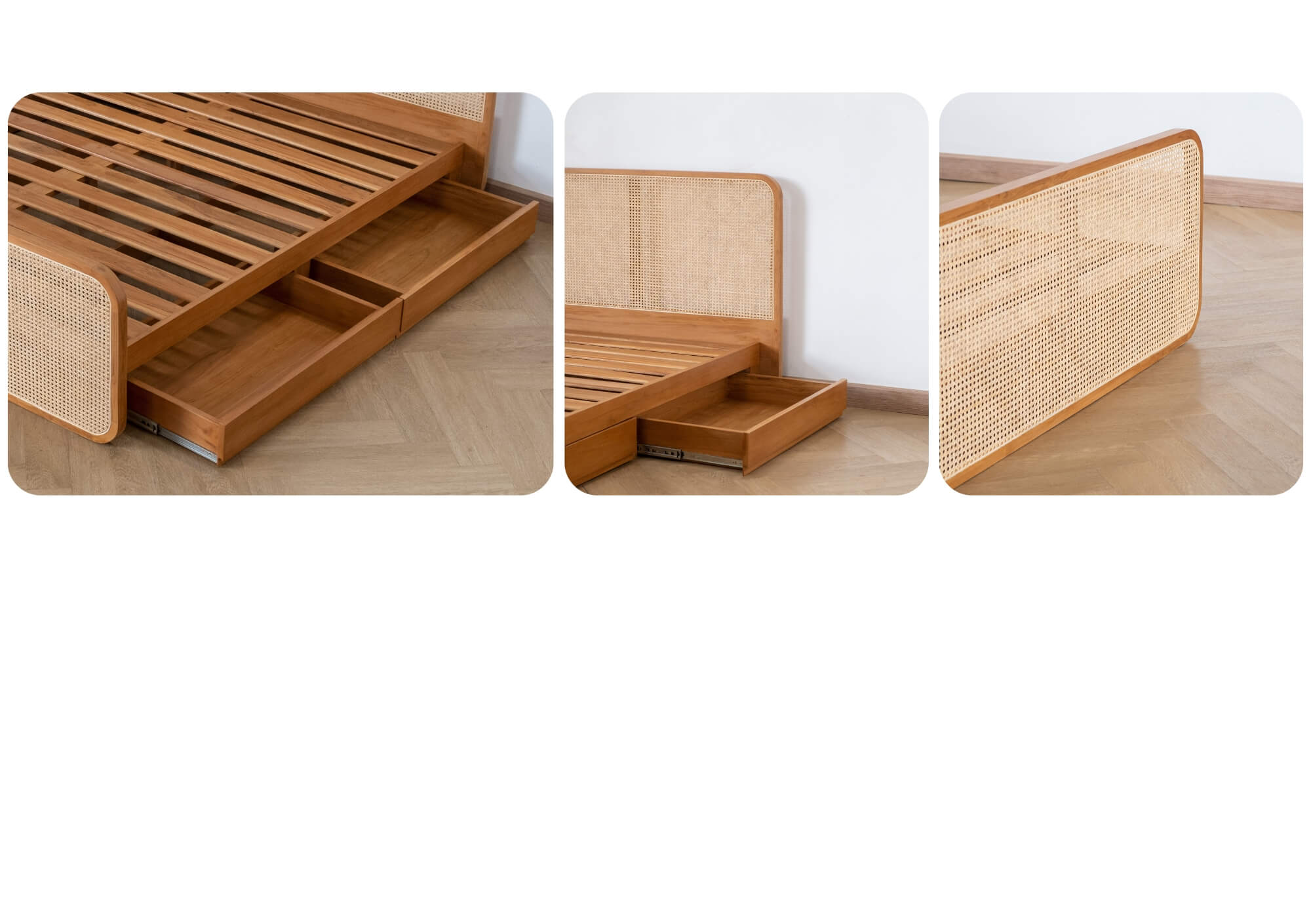 เตียงไม้สักแท้ผสมหวายมีลิ้นชักจาก Taweesak Furniture