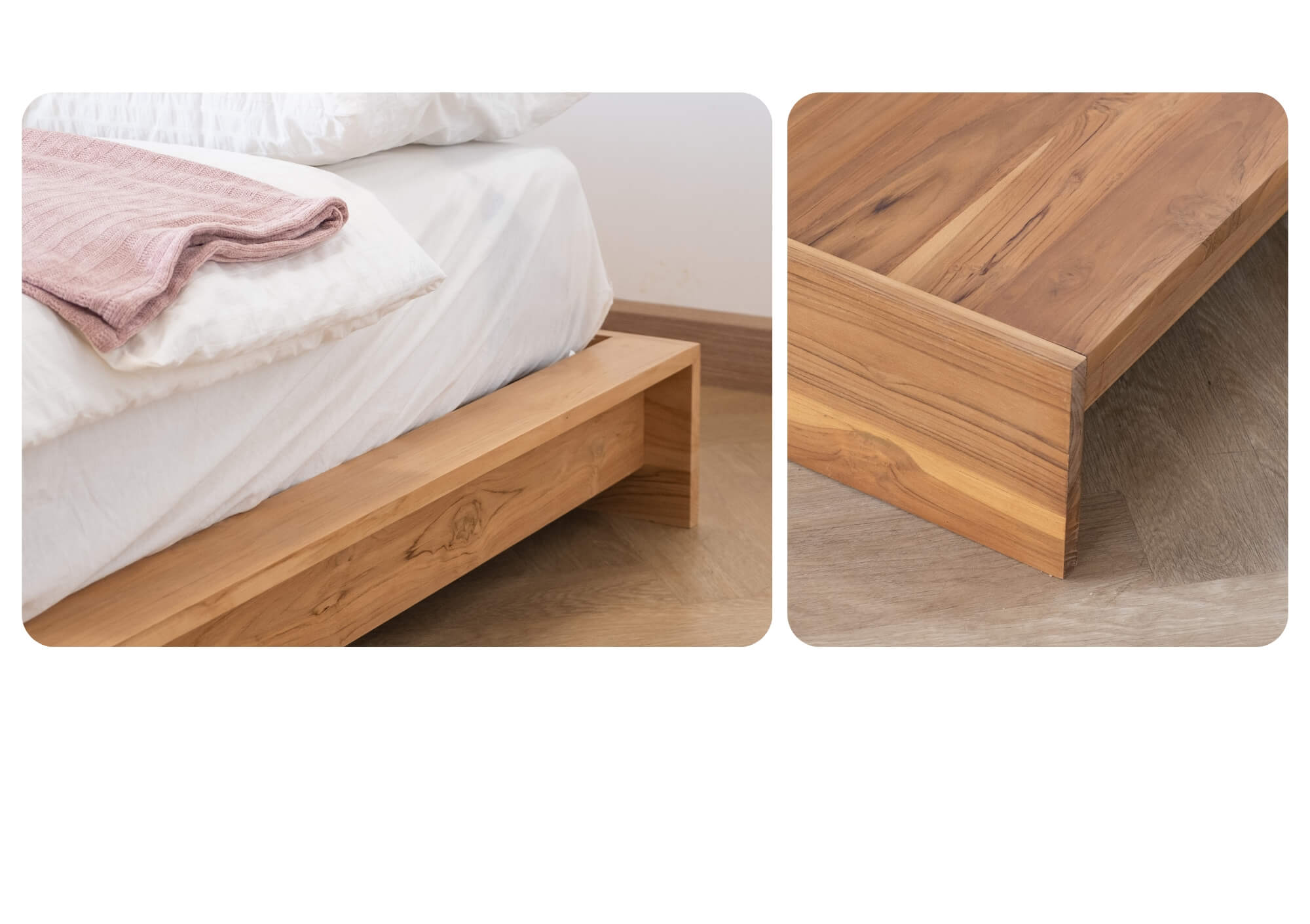 จุดเด่นสินค้า เตียงไม้สักสไตล์ญี่ปุ่นมินิมอลไม่มีหัวเตียง จาก Taweesak Furniture