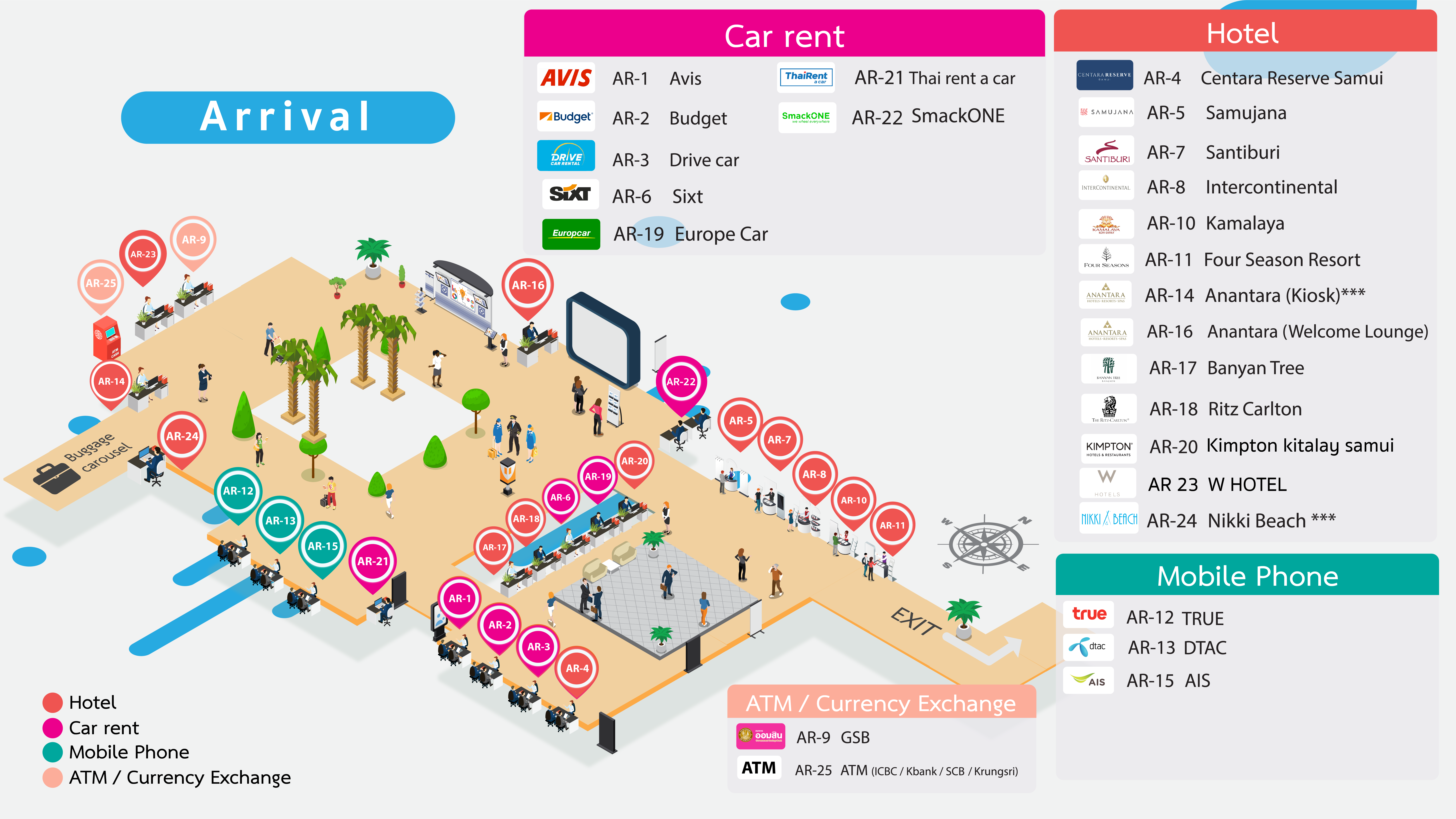 A map of the arrival to koh samui airport