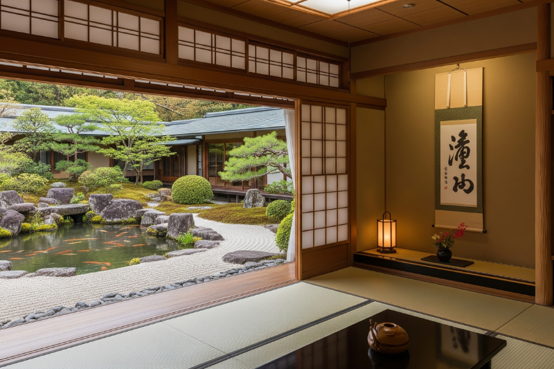 ห้องพักสไตล์เรียวกังที่เห็นวิวสวนญี่ปุ่นสวยๆ