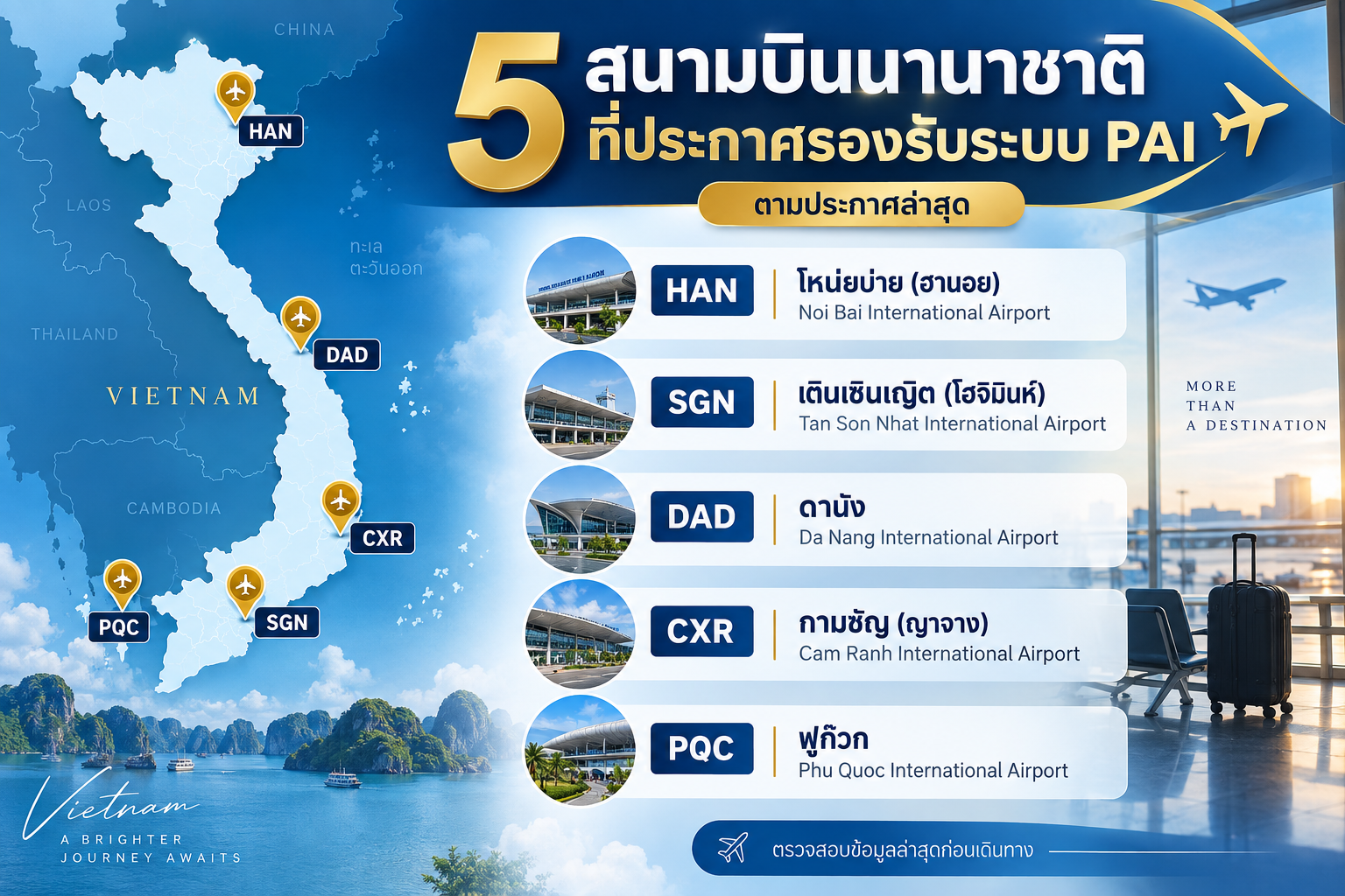 [TABLE 01 รายชื่อ 5 สนามบินนานาชาติที่ประกาศระบุสำหรับ PAI]