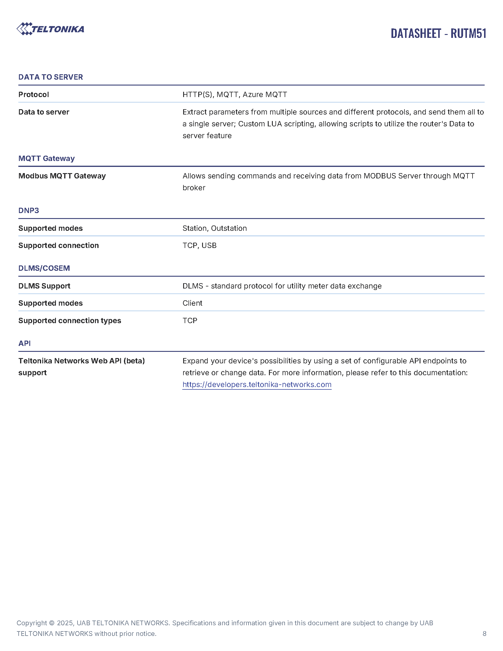 RUTM51 Data Sheet page 8