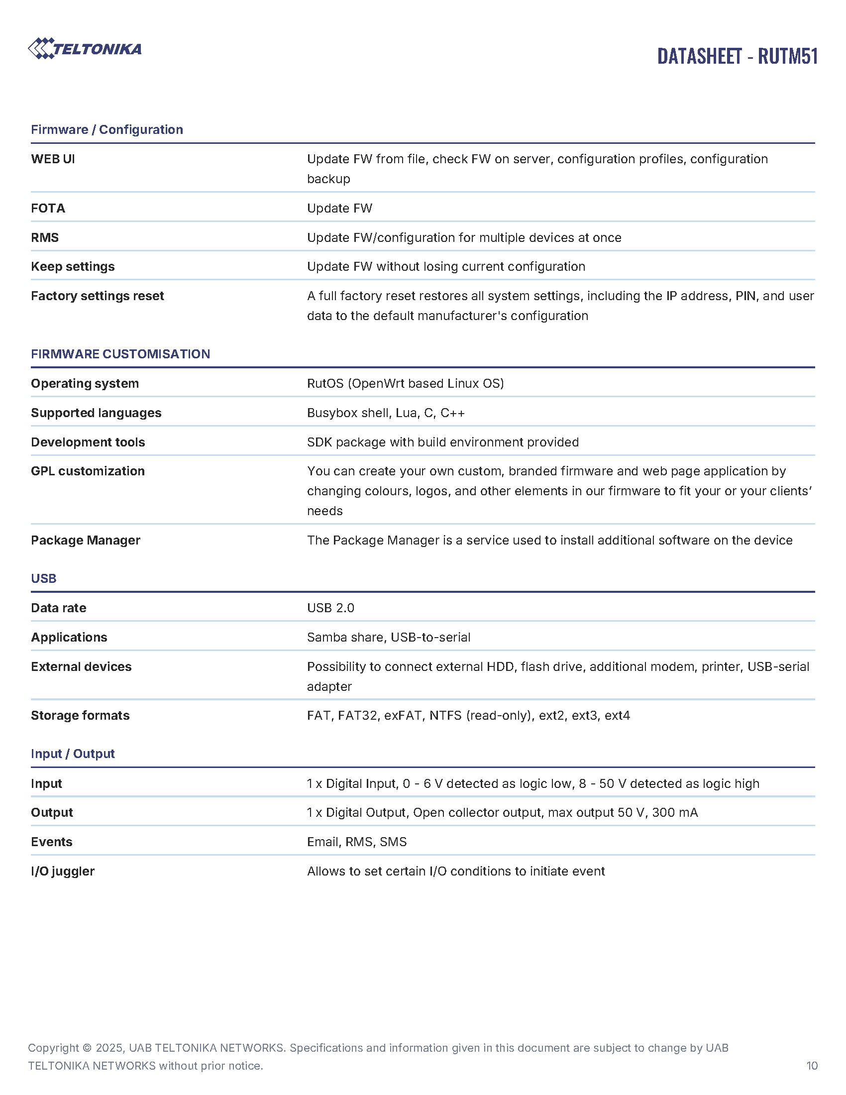 RUTM51 Data Sheet page 10
