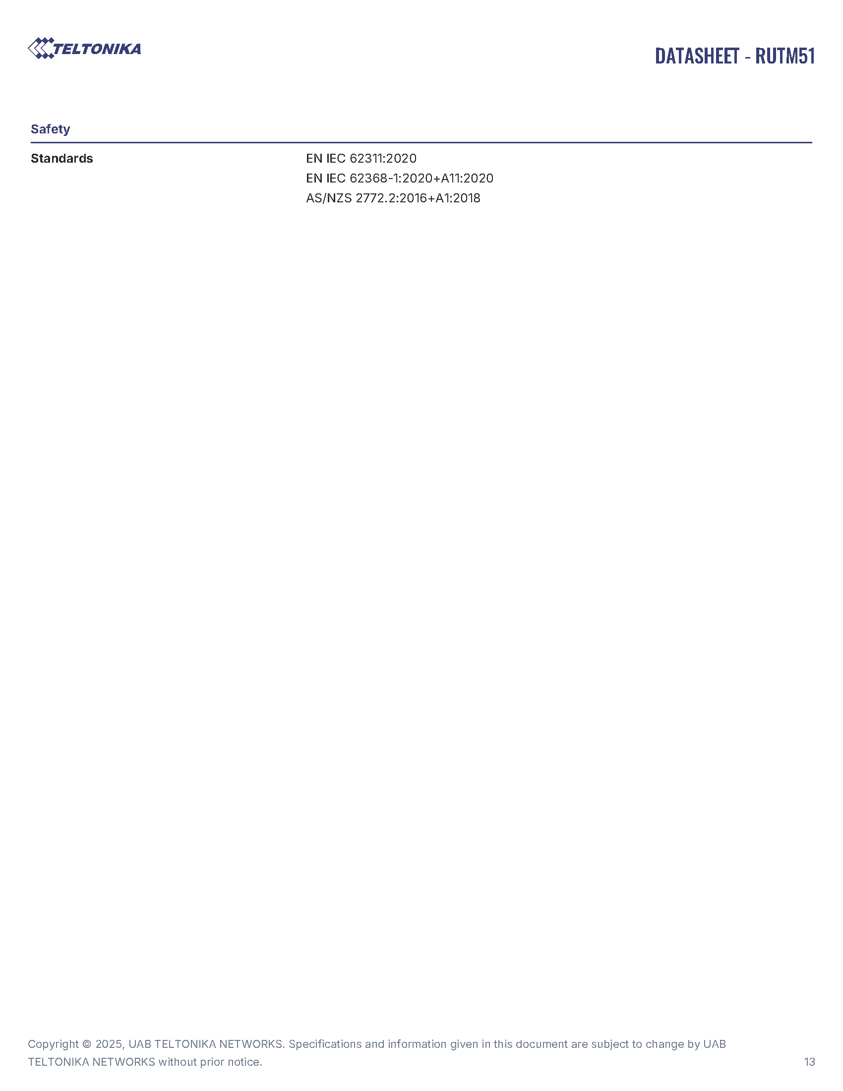 RUTM51 Data Sheet page 13