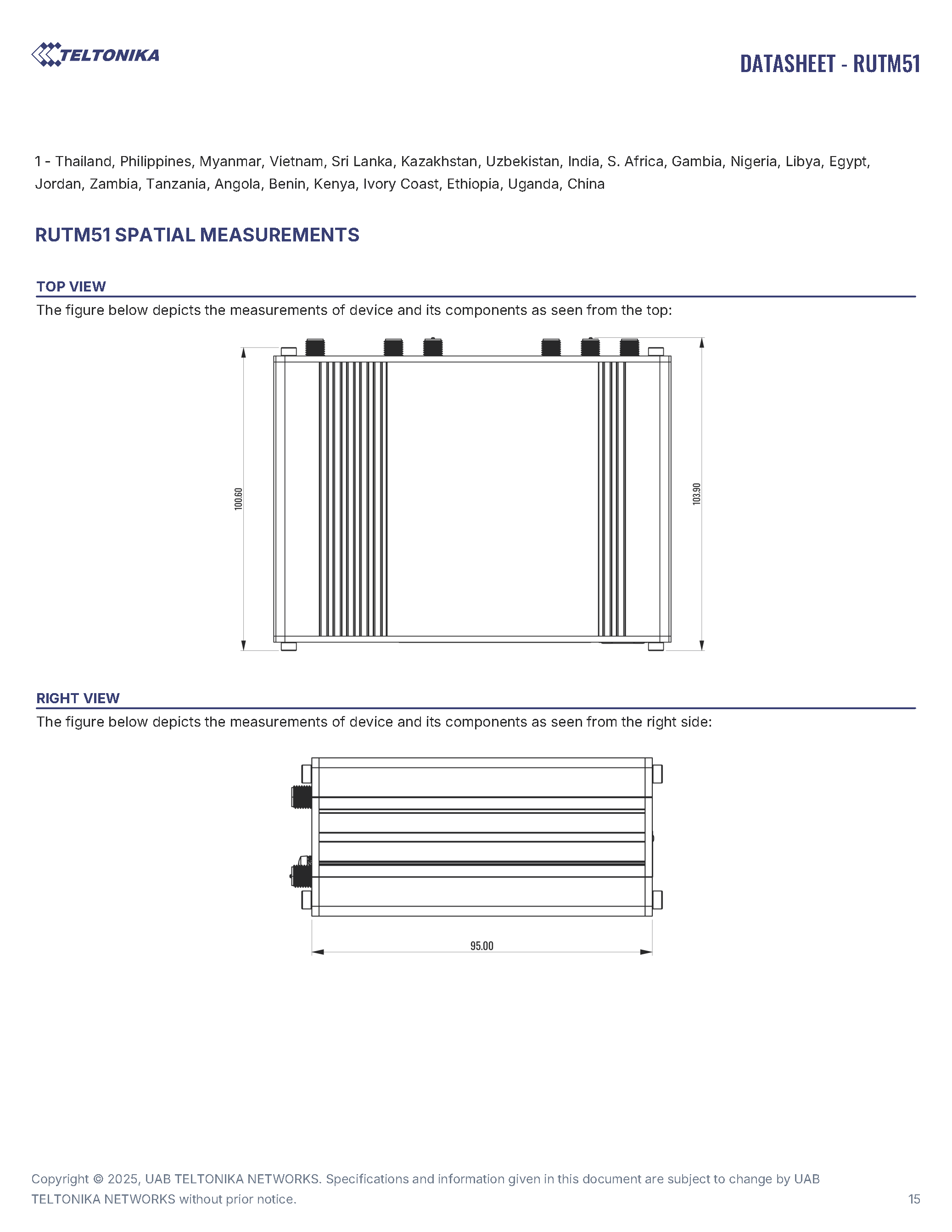 RUTM51 Data Sheet page 15