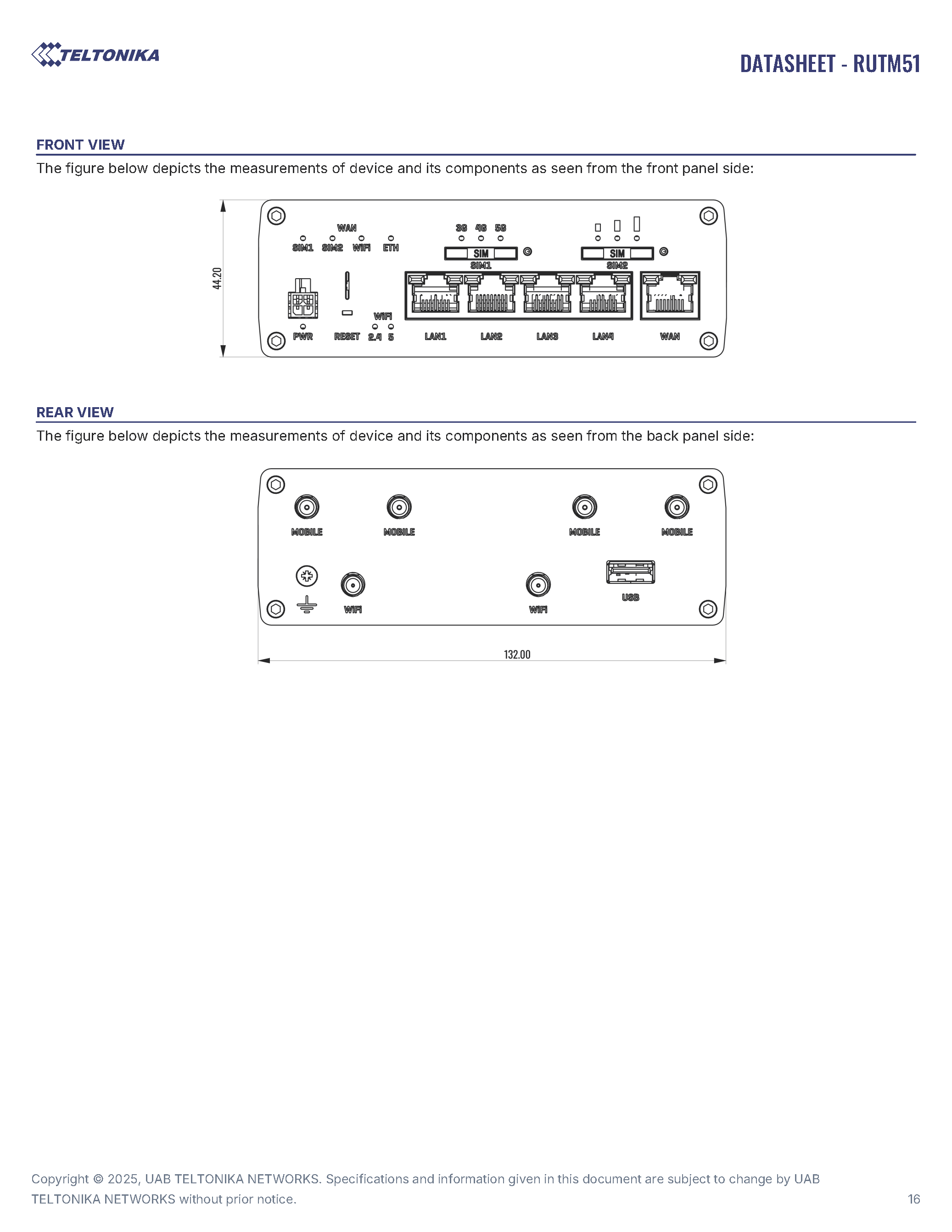 RUTM51 Data Sheet page 16