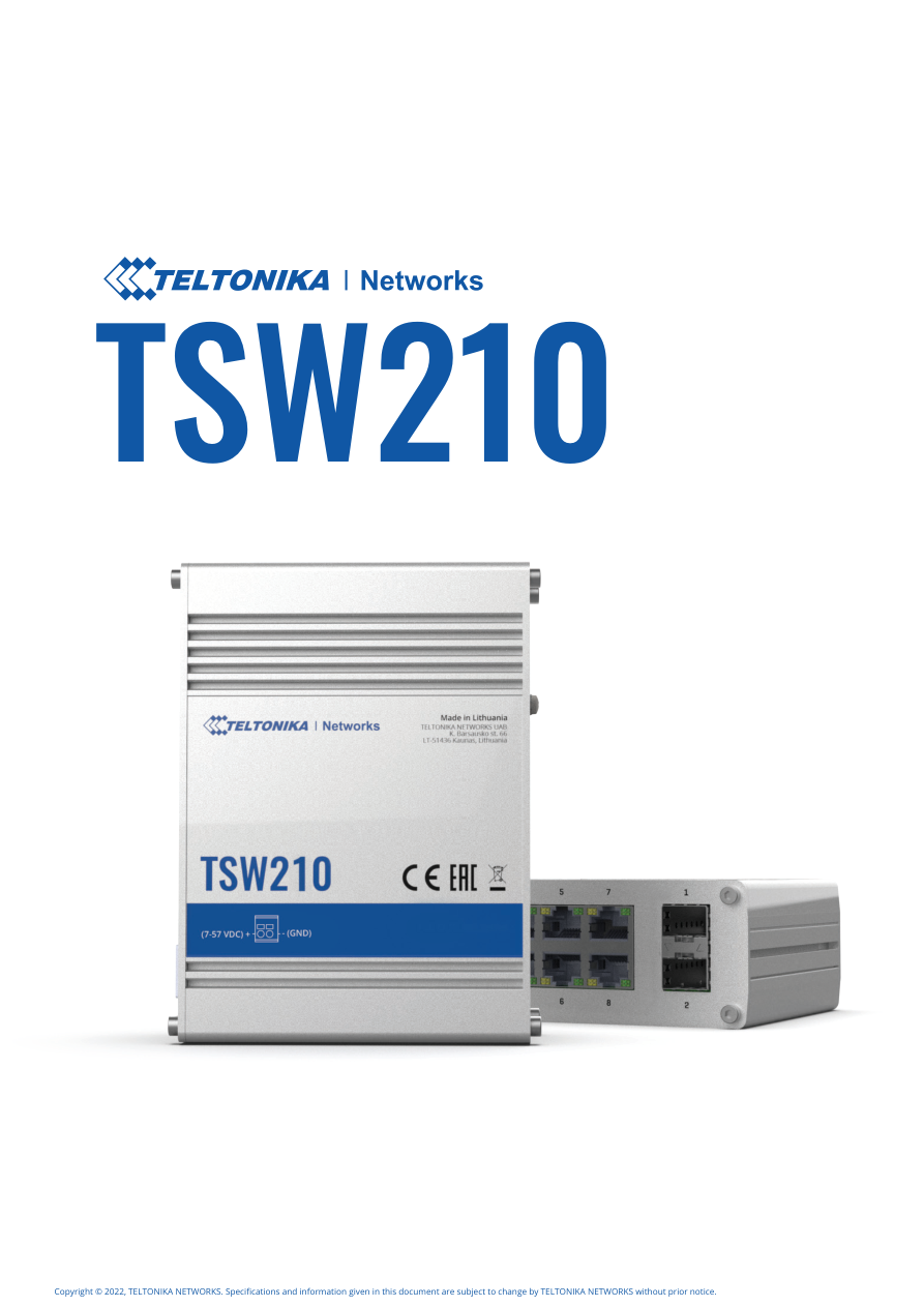 TSW210 Data Sheet page 1