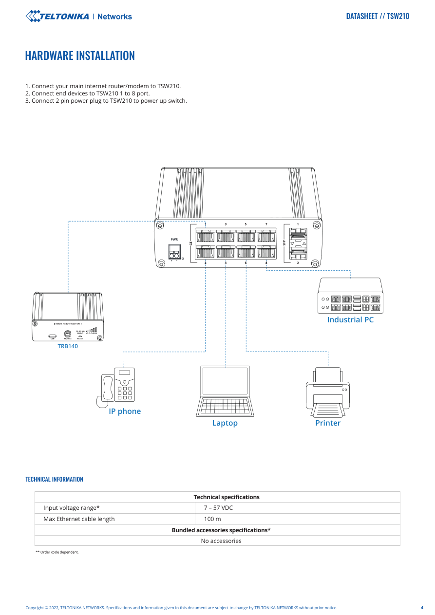 TSW210 Data Sheet page 4