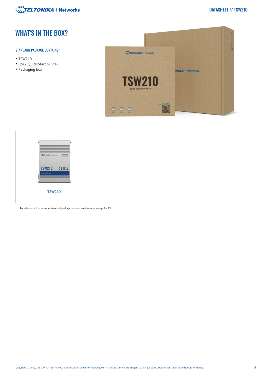 TSW210 Data Sheet page 5