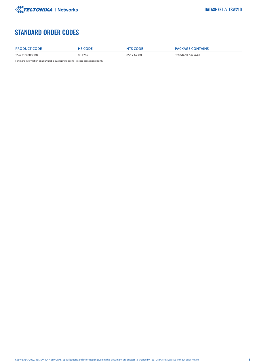 TSW210 Data Sheet page 6