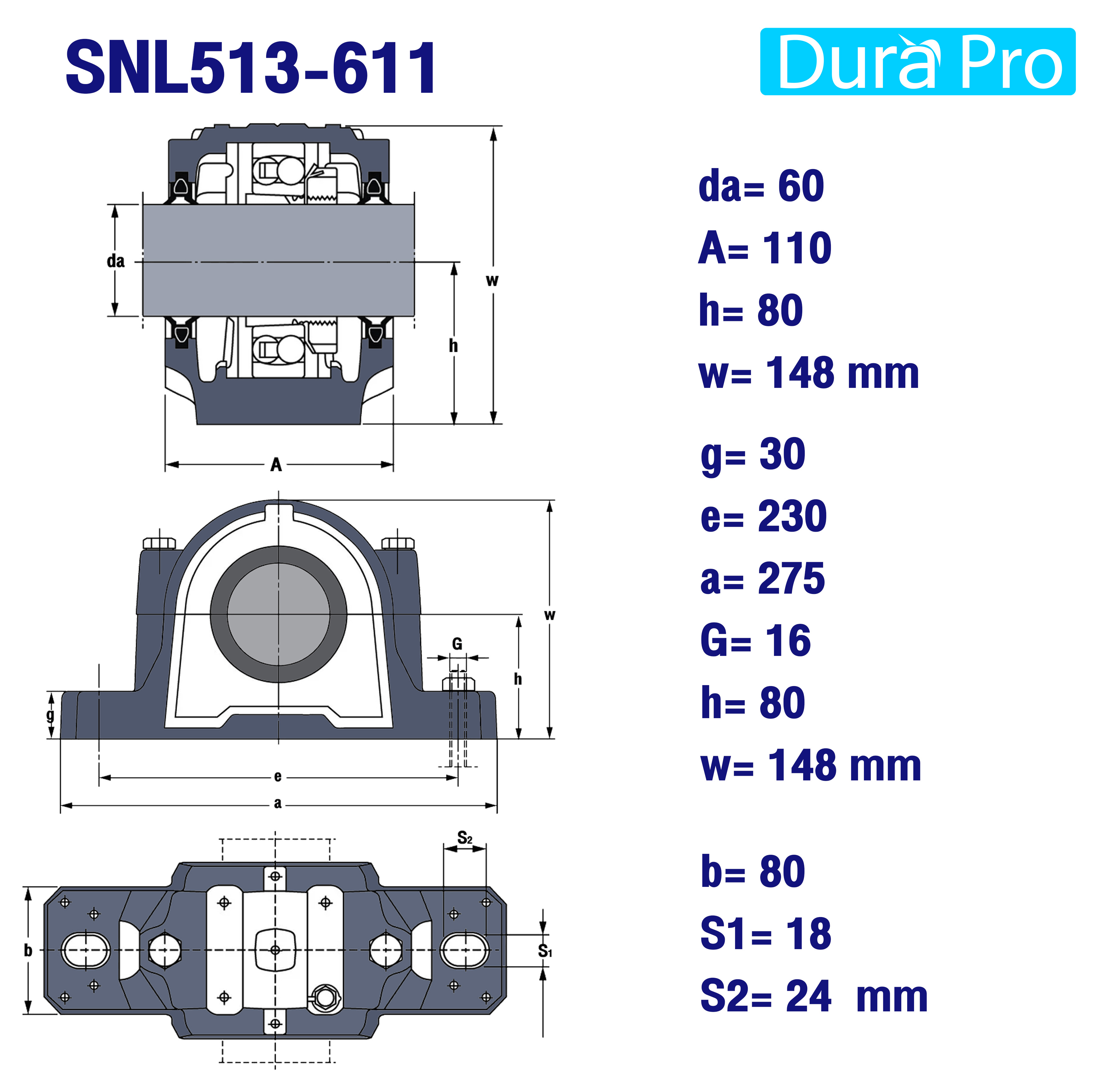 SNL513-611 ชุดตลับลูกปืนพลัมเมอร์บล็อค ( PLUMMER BLOCK HOUSING ) สำหรับ ...