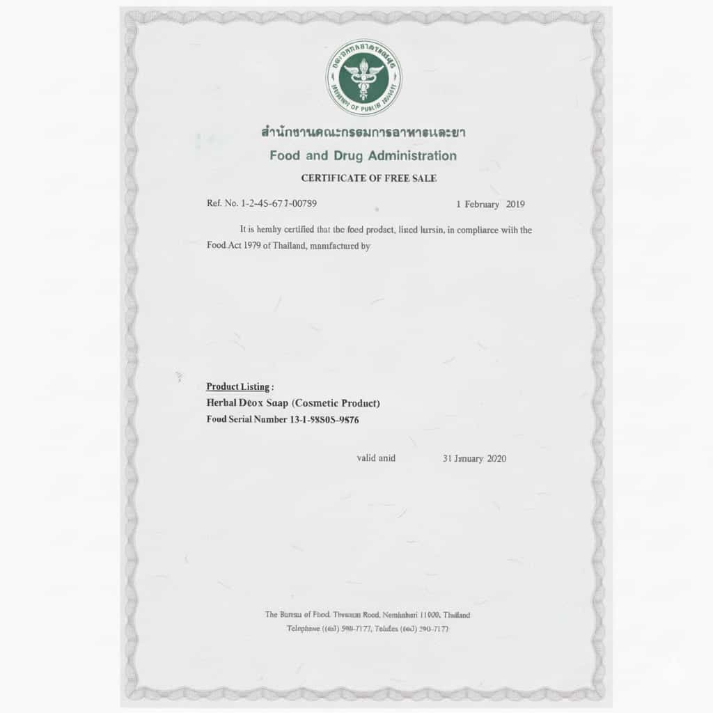 ใบรับรองการขายสำหรับส่งออกสบู่