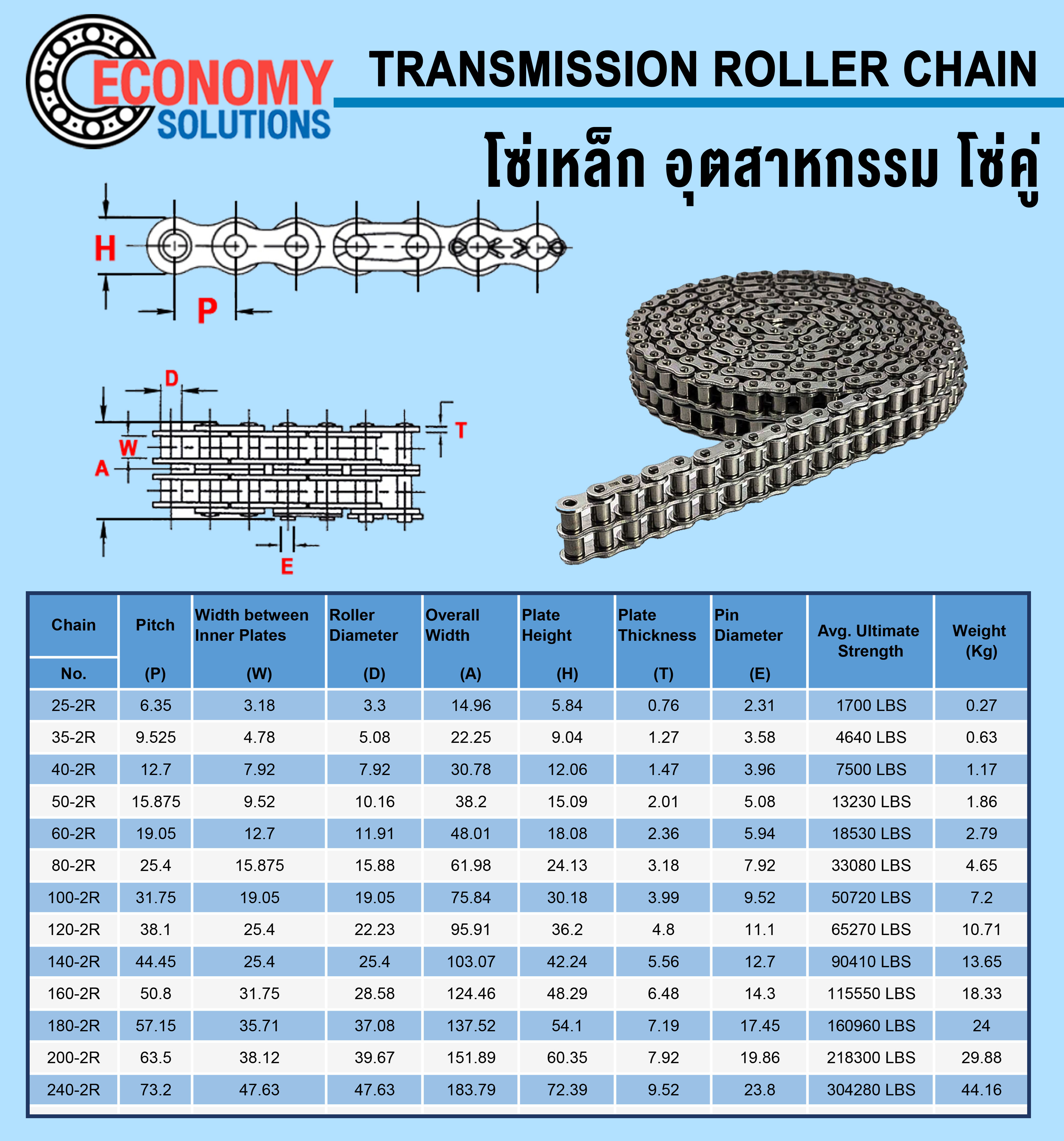 Rs100 Chain RS100-2R (TRANSMISSION ROLLER CHAIN) โซ่คู่ เบอร์ 100