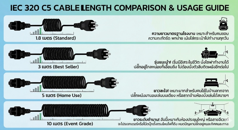 เปรียบเทียบความยาวสาย 1.8-3-5-10 เมตร เปรียบเทียบความยาวสาย 1.8-3-5-10 เมตร