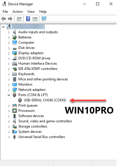 ภาพไดร์เวอร์ของสาย Console CH340 Chip บน Windows 10 Pro ภาพไดร์เวอร์ของสาย Console CH340 Chip บน Windows 10 Pro