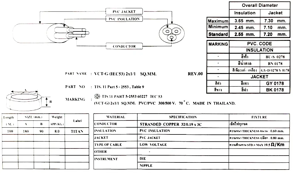 Specification VCT-G Cable 1 Sqmm.