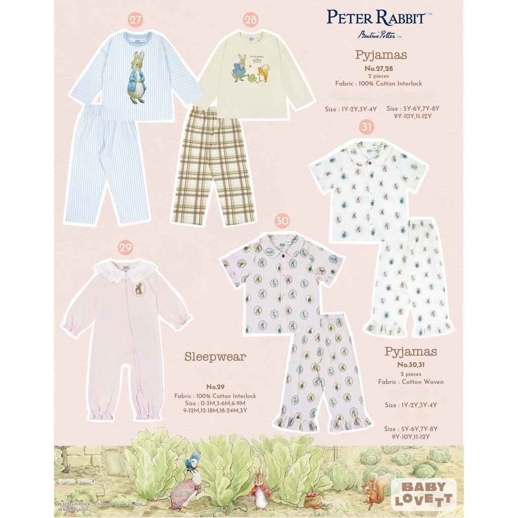BabyLovett Peter Rabbit™ Pyjamas ชุดนอนเด็กลิขสิทธิ์แท้ ผ้าคอตตอน สำหรับ 1-12 ปี