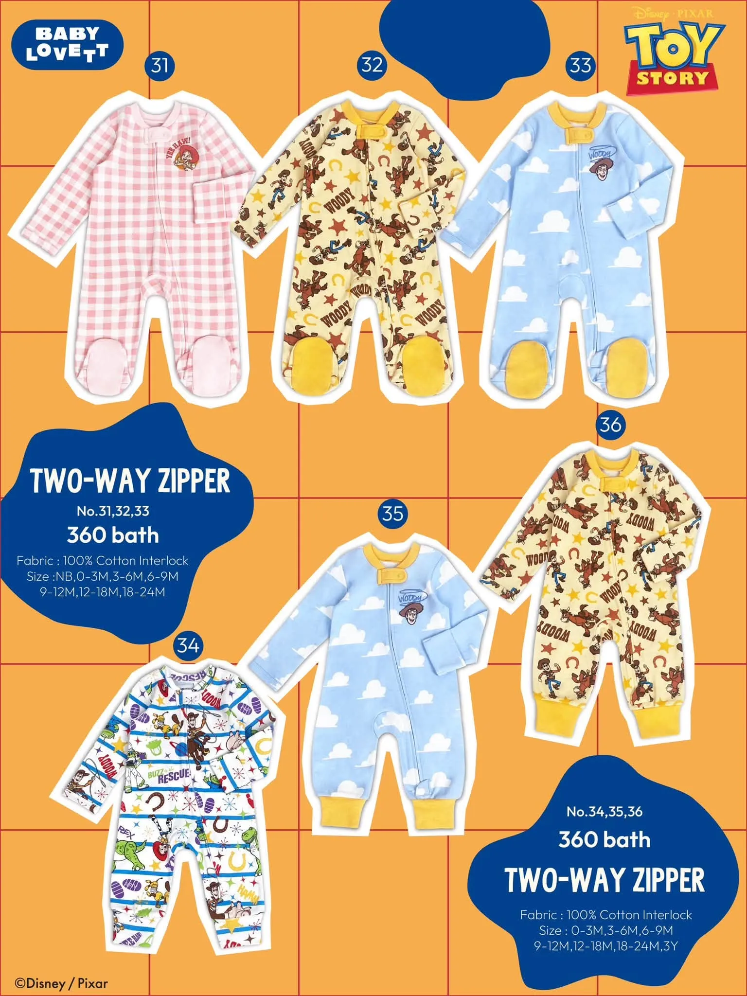 BabyLovett ชุดนอนเด็กปิดเท้า Toy Story ซิปคู่ Two-Way Zipper ผ้านุ่มสบาย (0M-2Y) (2) BabyLovett ชุดนอนเด็กปิดเท้า Toy Story ซิปคู่ Two-Way Zipper ผ้านุ่มสบาย (0M-2Y) (2)