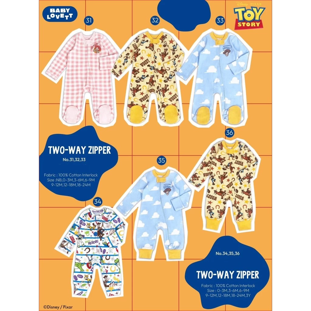 BabyLovett ชุดนอนเด็กเปิดเท้า Toy Story ซิปคู่ Two-Way Zipper ผ้านุ่มสบาย (0M-2Y) (2) BabyLovett ชุดนอนเด็กเปิดเท้า Toy Story ซิปคู่ Two-Way Zipper ผ้านุ่มสบาย (0M-2Y) (2)
