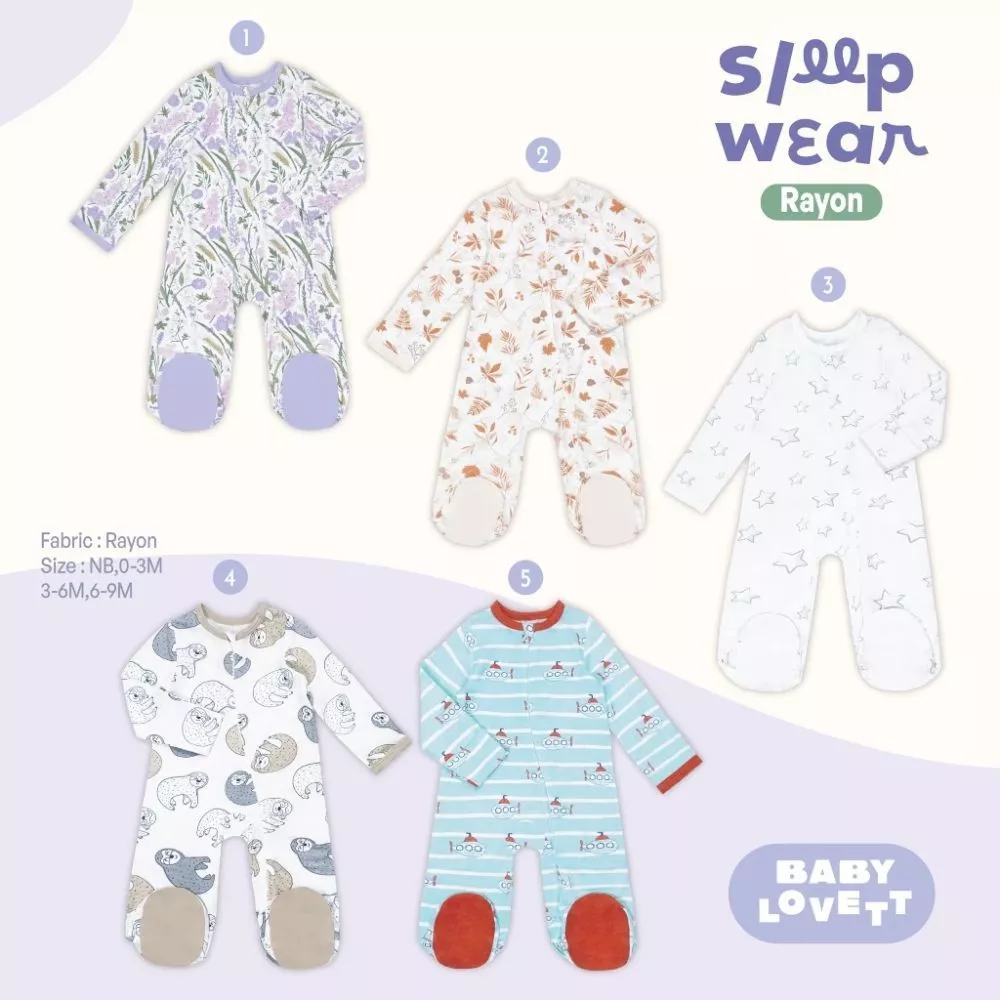 BabyLovett ชุดนอนเด็กแบบปิดเท้า ซิปคู่ Two-Way Zipper ผ้า Rayon นุ่มพิเศษ (0-9M)