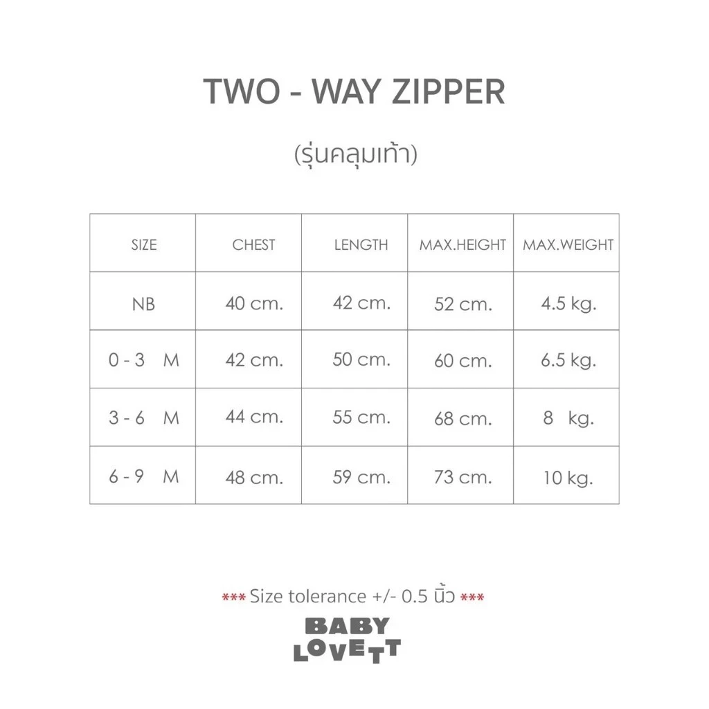 BabyLovett ชุดนอนเด็กแบบปิดเท้า ซิปคู่ Two-Way Zipper ผ้า Rayon นุ่มพิเศษ (0-9M)