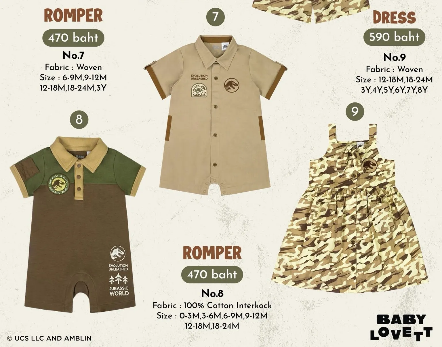 Babylovett Romper Jurassic World Collection ชุดรอมเปอร์เนื้อผ้า Woven Babylovett Romper Jurassic World Collection ชุดรอมเปอร์เนื้อผ้า Woven