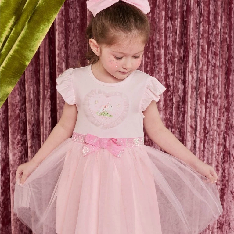 Babylovett x Pomme Chan Dress ชุดเดรสผ้าคอตตอนกระโปรงตาข่ายสีชมพู