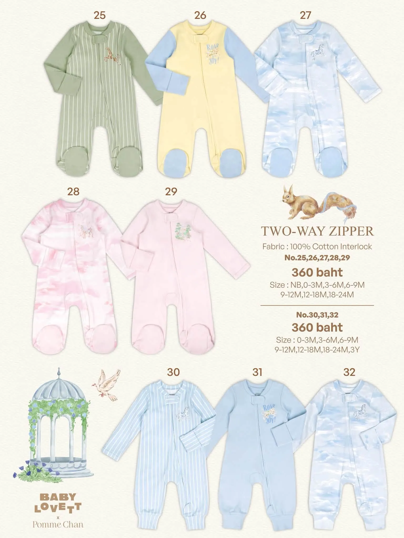 Babylovett x Pomme Chan ชุดนอนเด็ก Two-Way-Zipper รุ่น คลุมเท้า (2)