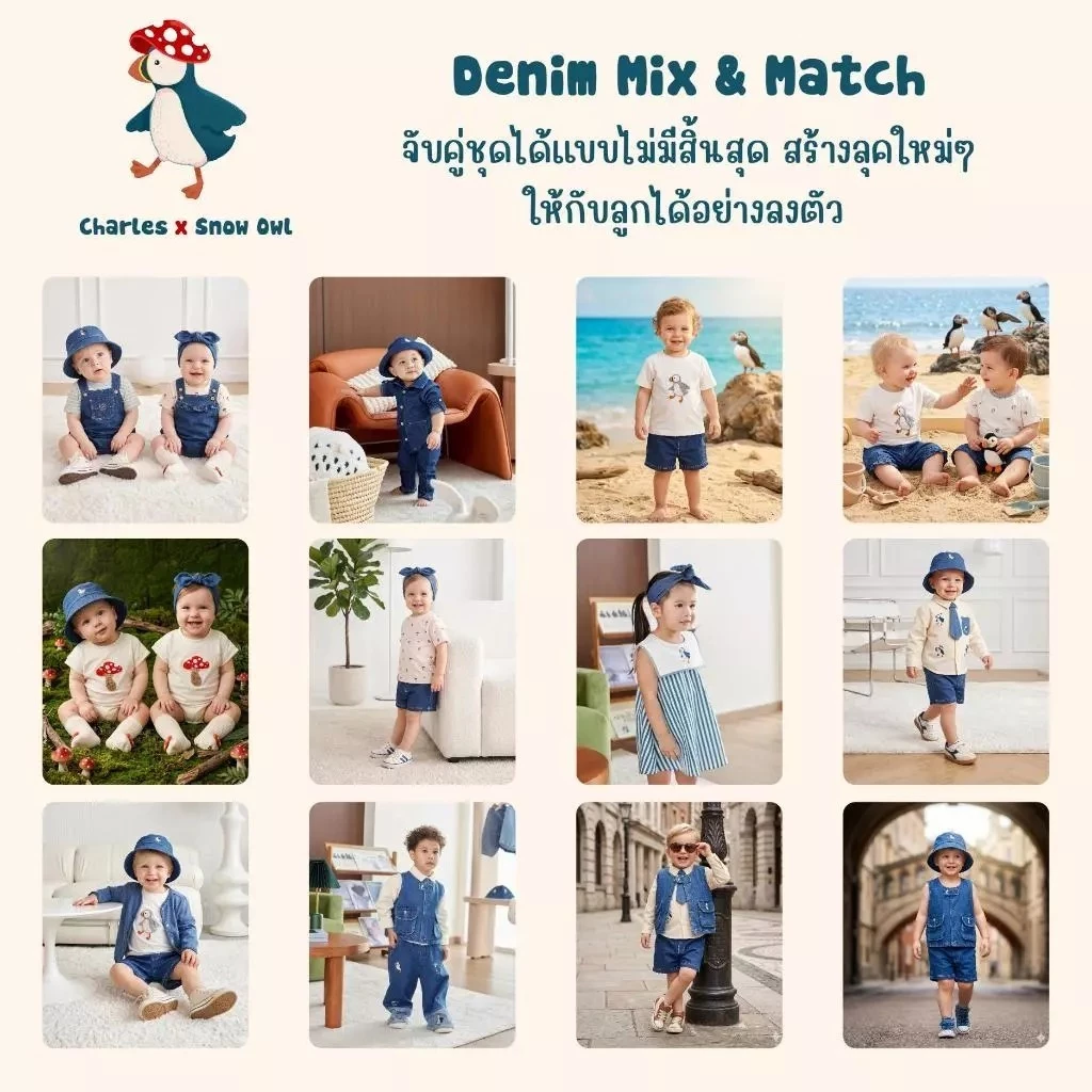 Charles x Snow Owl ชุดยีนส์เด็กโต 1-5 ขวบ Denim Vintage Charles x Snow Owl ชุดยีนส์เด็กโต 1-5 ขวบ Denim Vintage