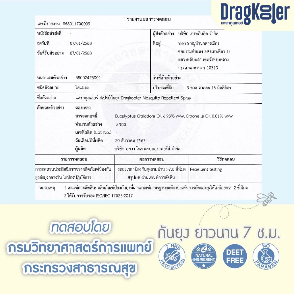 DragKooler สเปรย์เย็นกันยุง รูปผลการทดสอบ DragKooler สเปรย์เย็นกันยุง รูปผลการทดสอบ