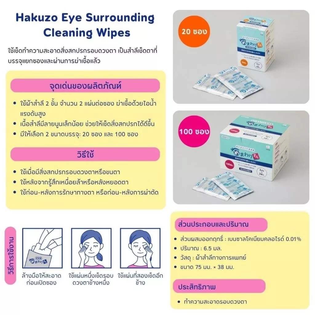 Hakuzo แผ่นทำความสะอาดหรือเช็ดรอบดวงตา