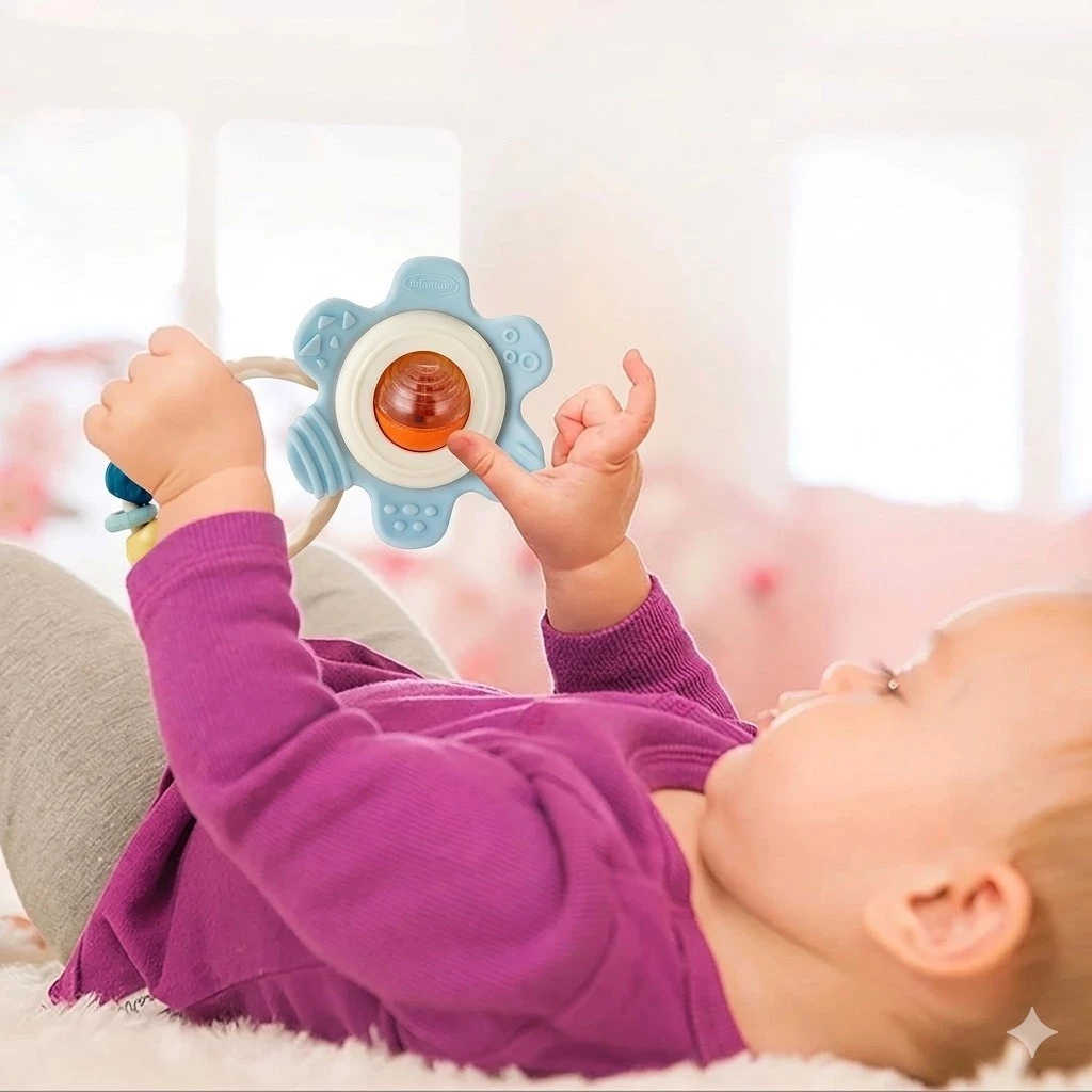 INFANTINO Spin & Rattle Teether ยางกัดดอกไม้ ของเล่นเขย่าเสริมพัฒนาการเด็ก 0m+ (6)