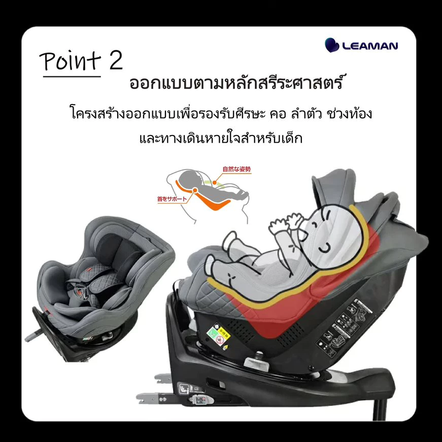 LEAMAN คาร์ซีท รุ่น La CoEUR PREMIUM Isofix Grey