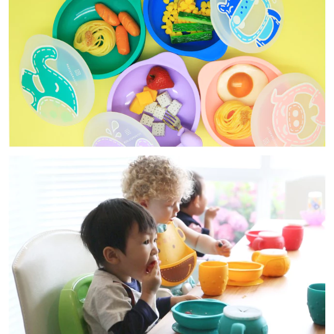 Marcus & Marcus ชามซิลิโคนดูดโต๊ะพร้อมฝาปิด 450ml สำหรับเด็ก 12M+ BPA Free