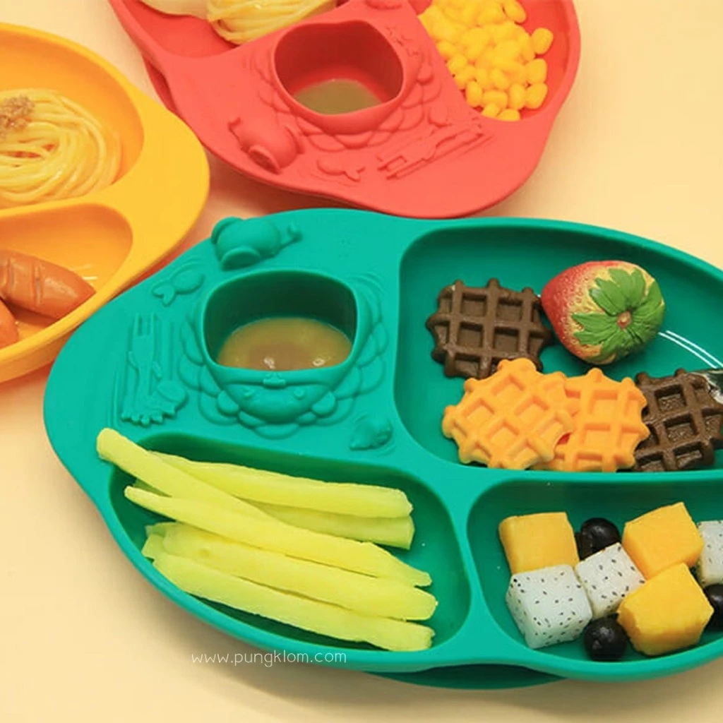 Marcus & Marcus Yummy Dips Suction Divided Plate ถาดหลุมซิลิโคนดูดโต๊ะ 4 ช่อง เด็ก 12M+