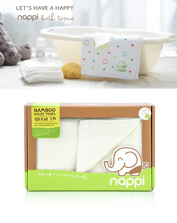 Nappi ผ้าเช็ดตัวใยไผ่สำหรับเด็ก ผ้าสาลูสไตล์ญี่ปุ่น ขนาด 60 x 120 cm.(0m+)