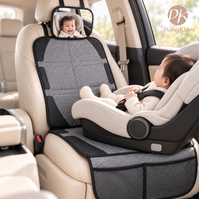 PK แผ่นรองคาร์ซีท ป้องกันเบาะรถยนต์เป็นรอย Car Seat Protector กันลื่น กันน้ำ รองรับ ISOFIX มีช่องเก็บของ (7)