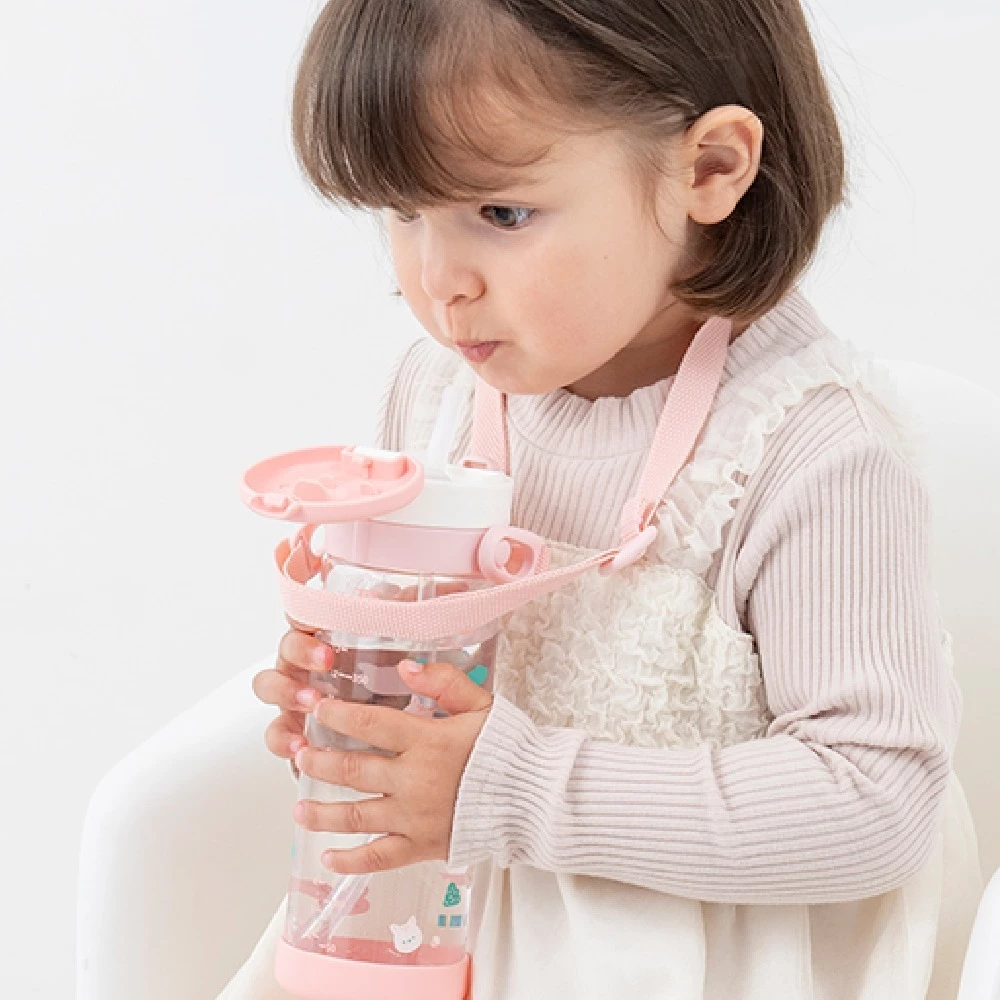 Richell AQ-Aqulea Straw Cup 450ml พร้อมสายคล้องคอ แก้วหลอดกันสำลัก