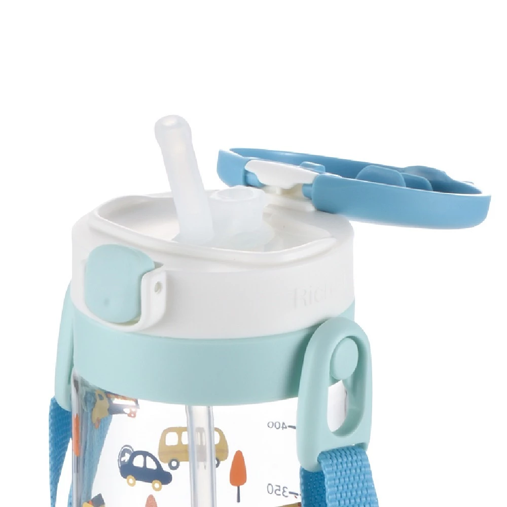 Richell AQ-Aqulea Straw Cup 450ml พร้อมสายคล้องคอ แก้วหลอดกันสำลัก