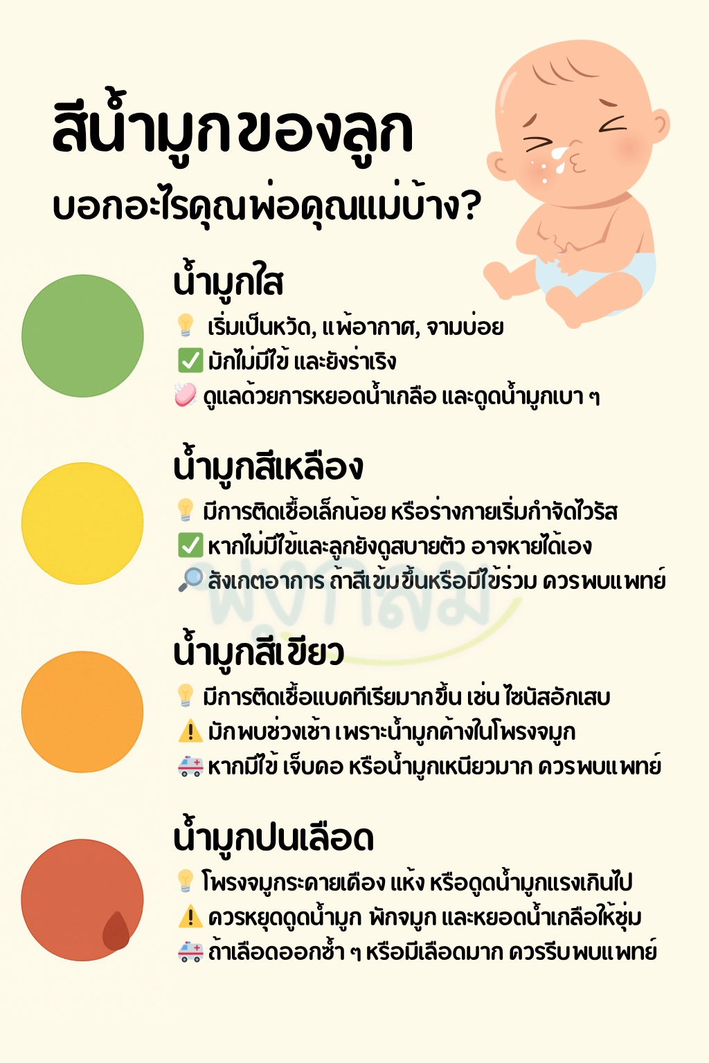 สีน้ำมูกของลูก บอกอะไรคุณพ่อคุณแม่ได้บ้าง