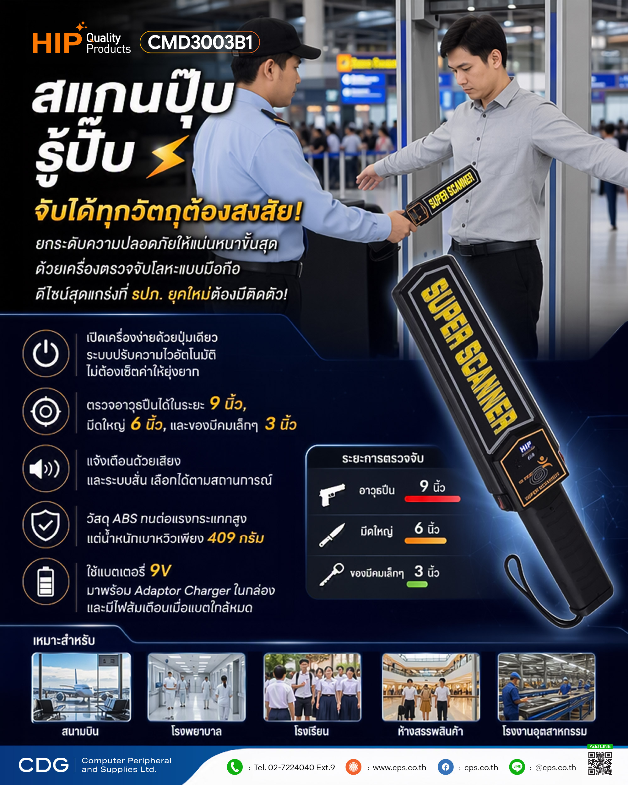HIP CMD3003B1 Handheld Metal Detector HIP CMD3003B1 Handheld Metal Detector