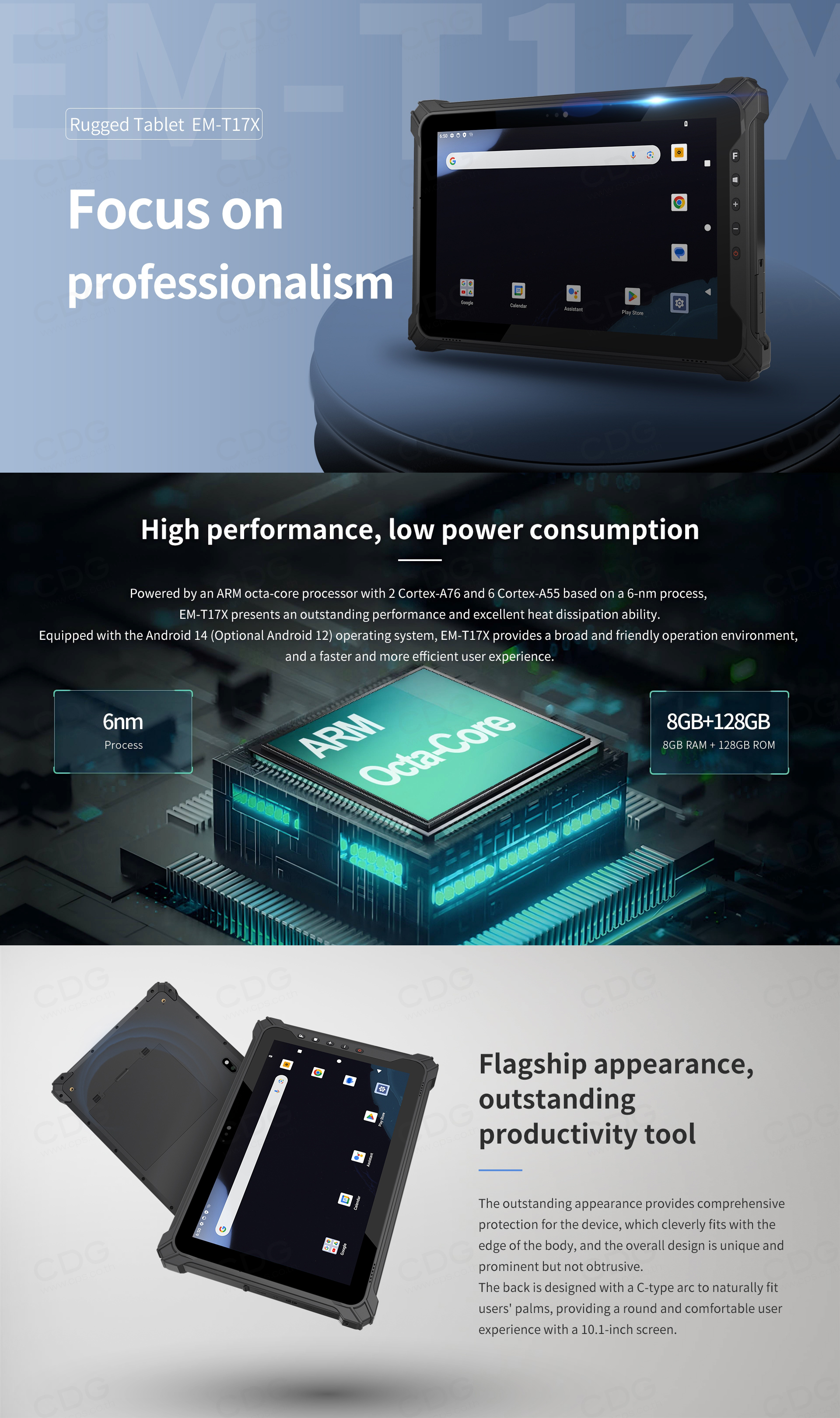 Emdoor EM-T17X Rugged Tablet PC, Android, LCD 10.1 Inch.