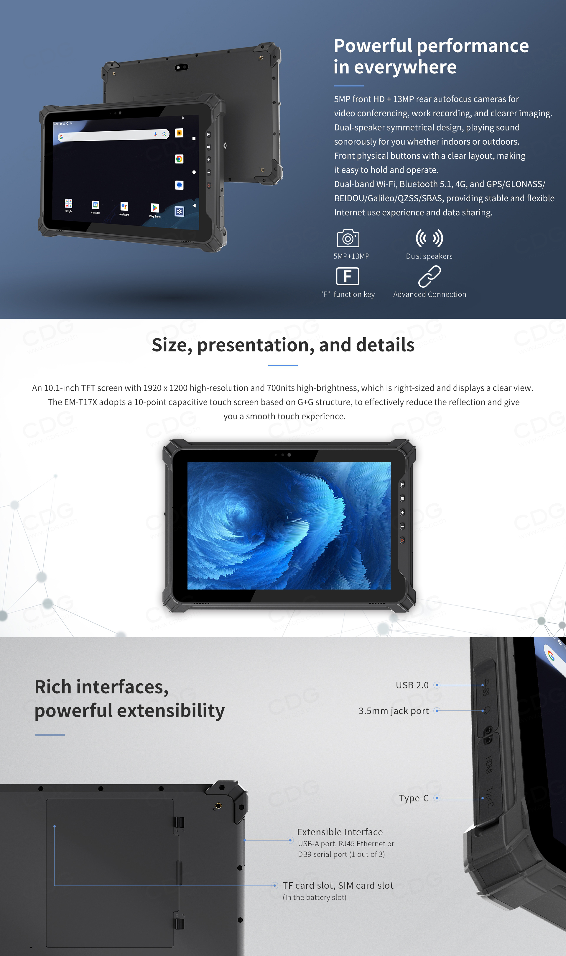 Emdoor EM-T17X Rugged Tablet PC, Android, LCD 10.1 Inch.