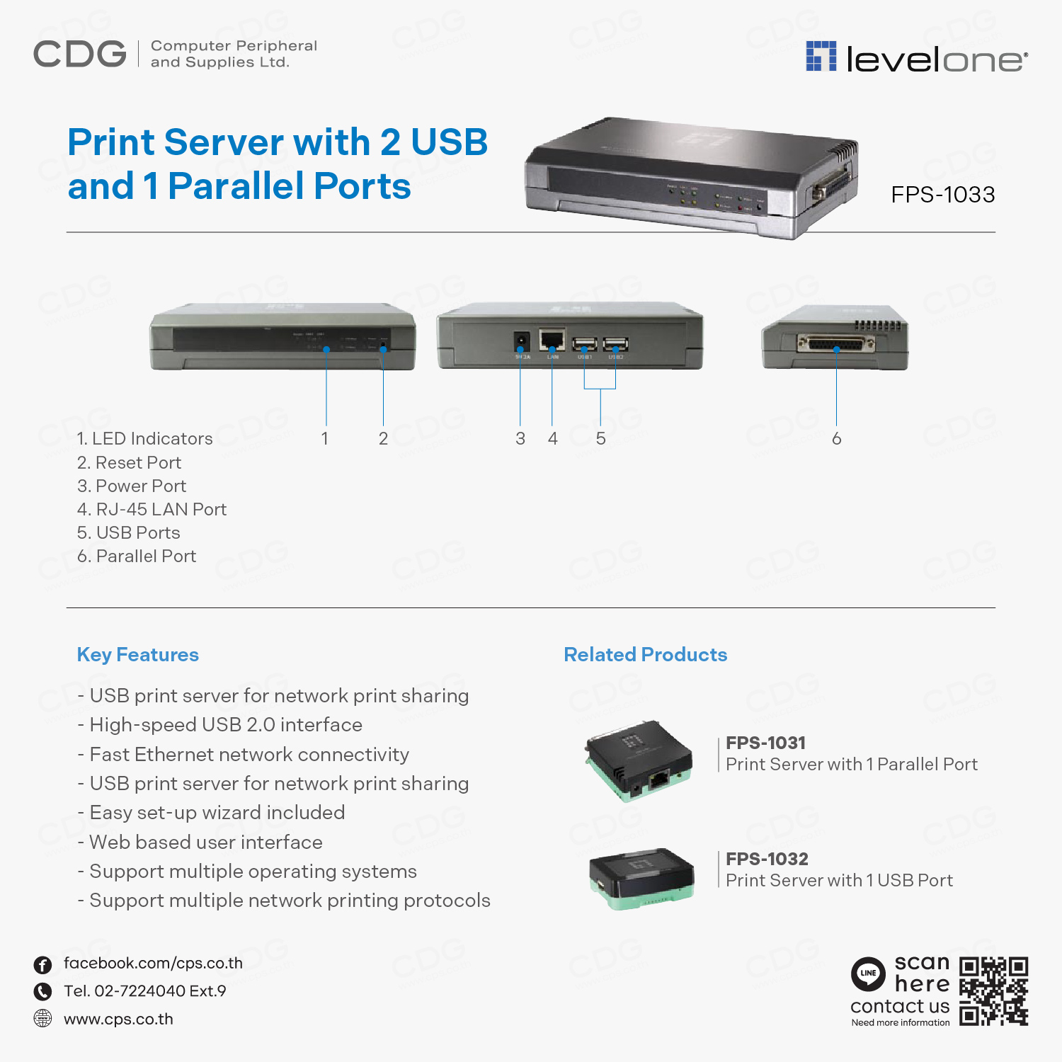 LevelOne Print Server FPS-1033 2 USB + 1 Parallel