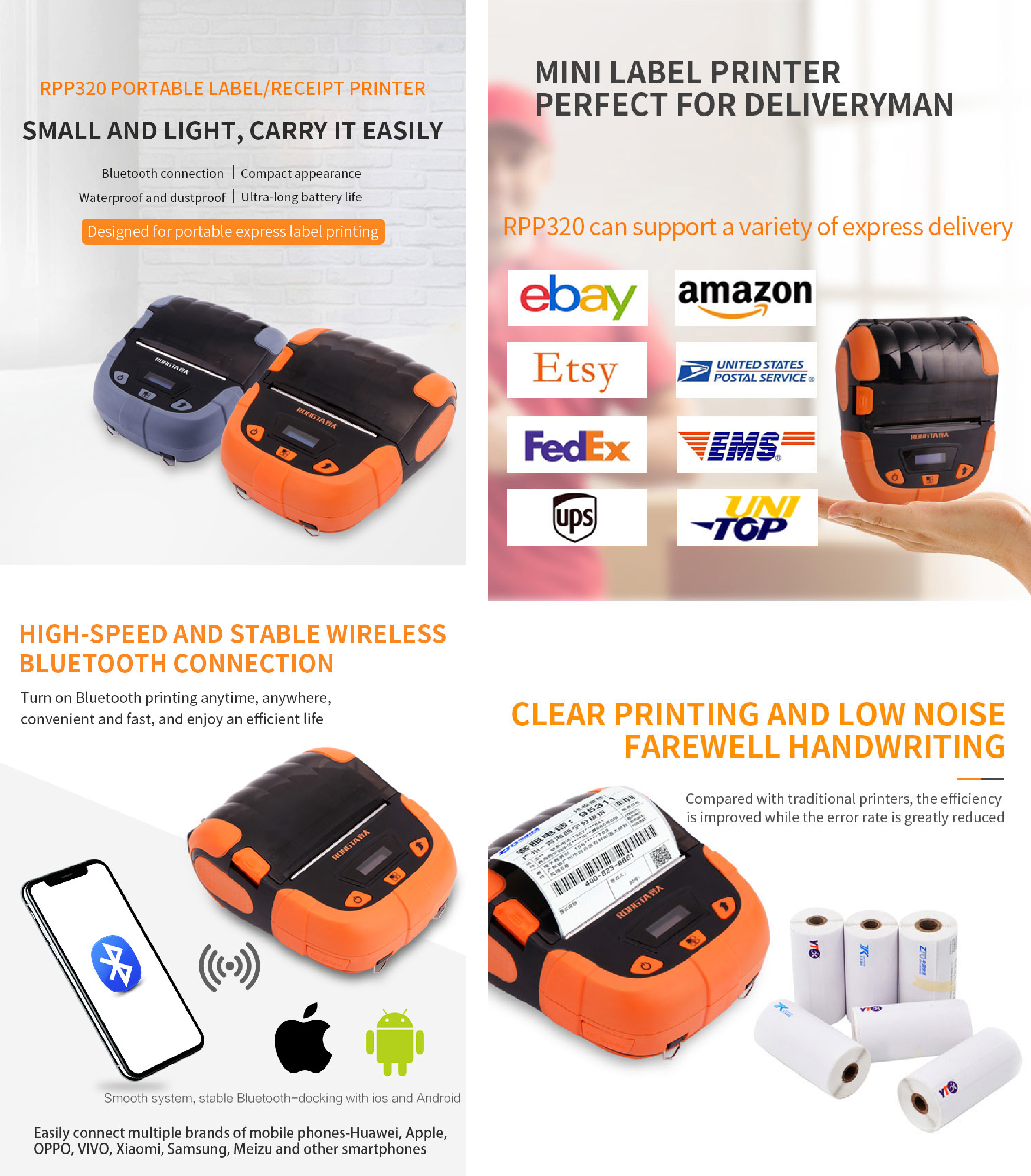 Rongta RPP320 (3-inch) Portable Label Printer Bluetooth