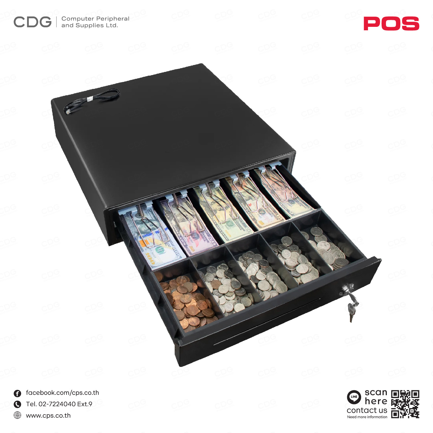 Cash Drawer HER-405R (5 Bills, 5 Coins) RJ11